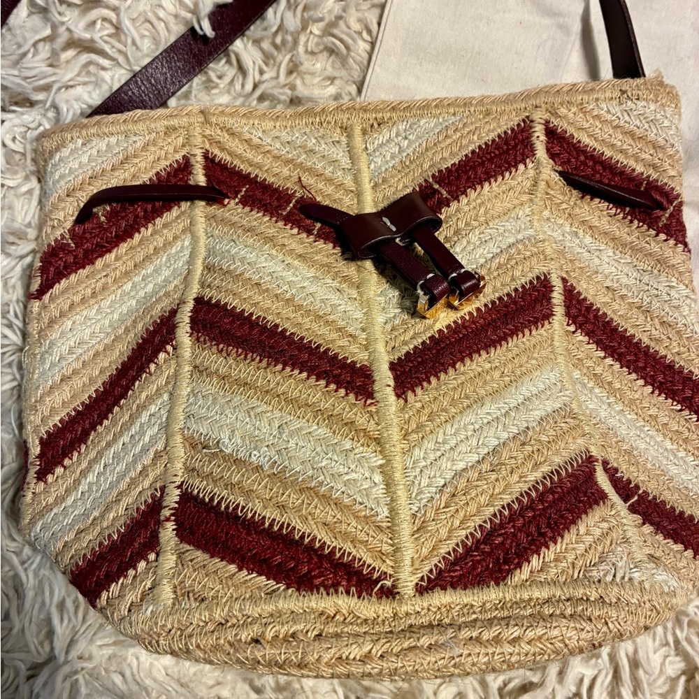 NWT VANESSA BRUNO CHEVRON JUTE CROSSBODY BAG - Picture 4 of 9
